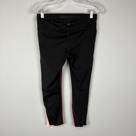 Athleta Velocity Stash Pocket Colorblock Capri Antique Burgundy Black size Small - Picture 8 of 14
